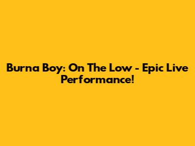 Burna Boy: On The Low - Epic Live Performance!