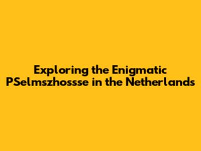 Exploring the Enigmatic PSelmszhossse in the Netherlands