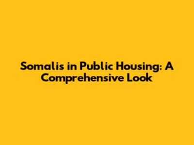 Somalis in Public Housing: A Comprehensive Look